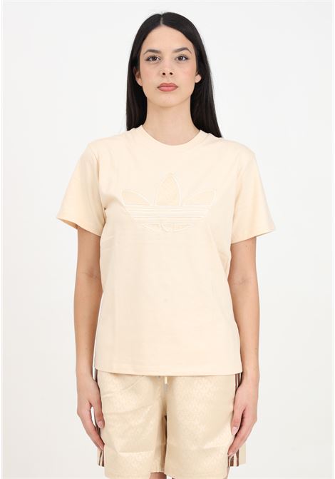 Beige short sleeve t-shirt for women MONOGRAM TREFOIL TEE ADIDAS ORIGINALS | IS3868.